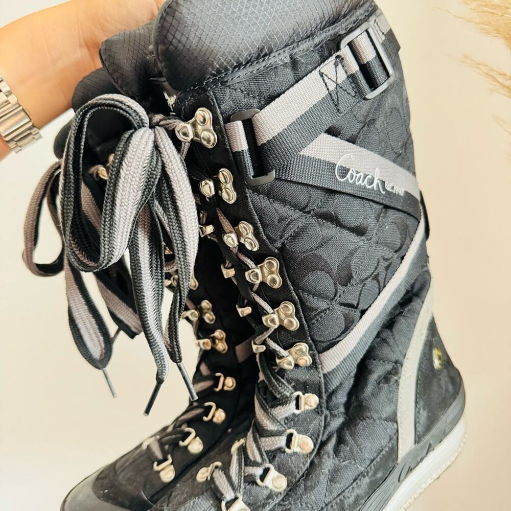 COACH Marian Logo Black Grey Quilted Lace Up Tie $325 Snow Boots Hiking Shoes 8 - Picture 8 of 9